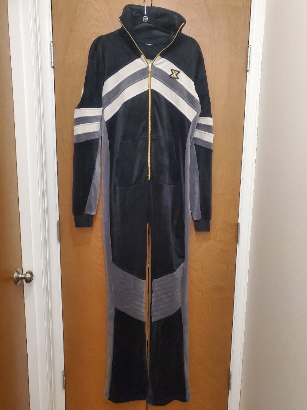 Onepiece Black grey white striped jumpsuit large
